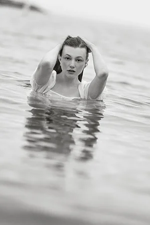 woman in water serene portrait bw Branford Connecticut